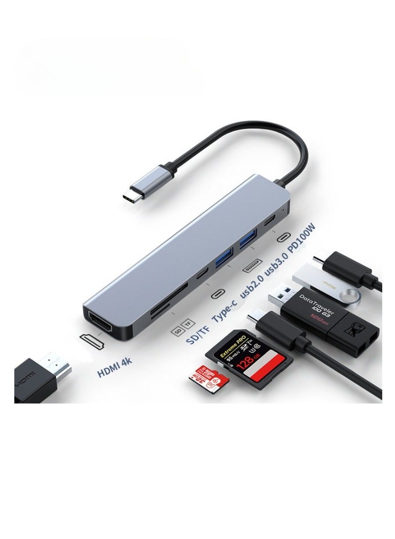 AROAQ Type C To HD Multimedia Interface Adapter, Portable Multiport USB C Hub, Durable Fast Transfer 7-in-1 Type C Adapter, HD Display Docking Station,(Seven-in-one HDMI4k+USB3.0+USB2.0+PD100W+Typec+SD/TF) - Image 1