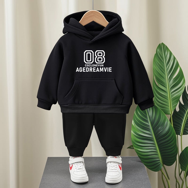 Boys And Girls Suit Big Children Hooded Sweater Cotton Fleece-Lined Thick - Image 5