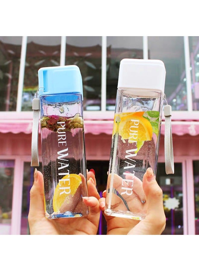 شيبشيب قارورة شرب مربّعة شفّافة، قارورة مياه رياضية مانعة للتسرب مزودة بحبل، للّياقة البدنية وصالة الألعاب الرياضية والاستخدام الخارجي، بسعة 500 مل، بأبعاد 19.5 × 5.5 × 5.5 سم - Image 2