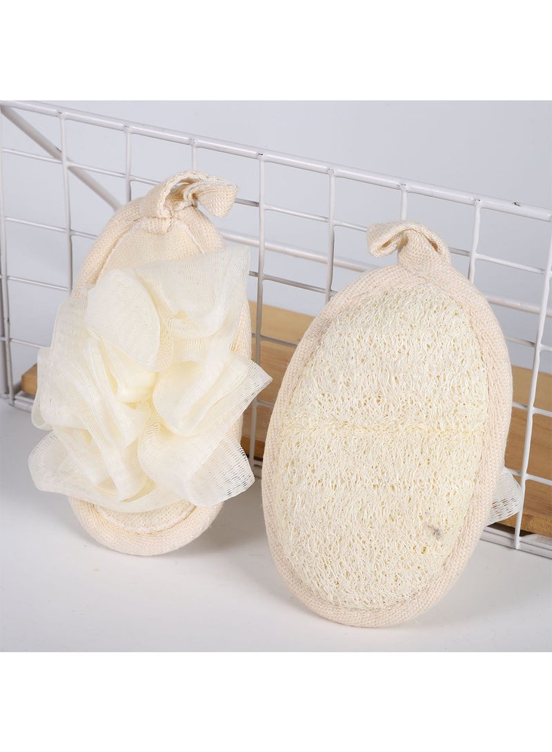 Loofah Body Scrubber, Double Sided Shower Loofah Pouf with Mesh, Gentle exfoliation, Deep Clean for Unisex - Beige/White - Image 2