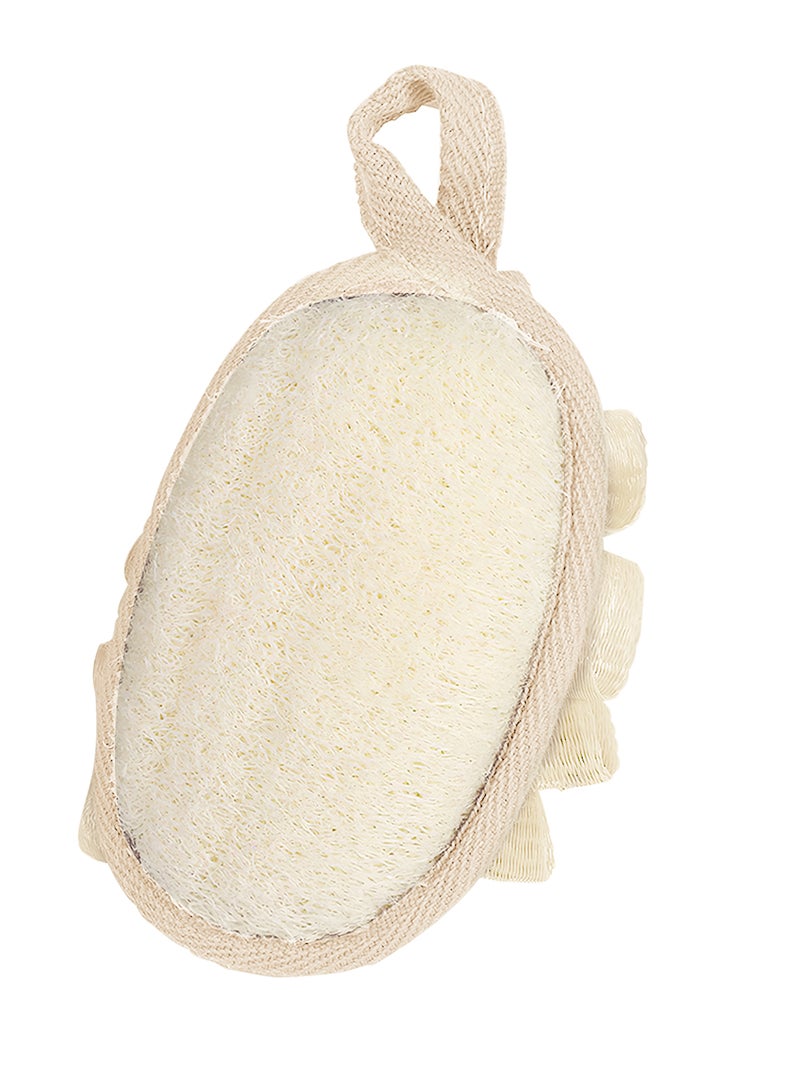 Loofah Body Scrubber, Double Sided Shower Loofah Pouf with Mesh, Gentle exfoliation, Deep Clean for Unisex - Beige/White - Image 1