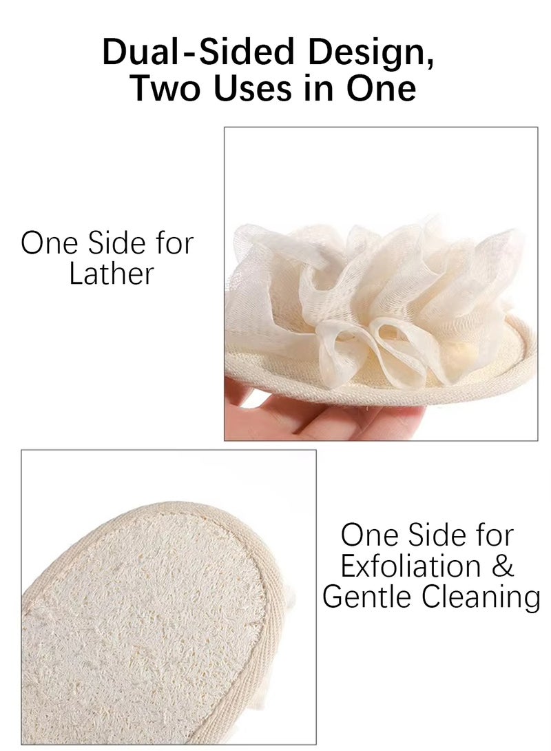Loofah Body Scrubber, Double Sided Shower Loofah Pouf with Mesh, Gentle exfoliation, Deep Clean for Unisex - Beige/White - Image 3