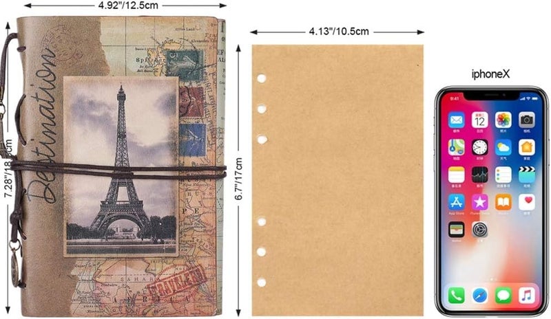 Invite Enterprise Invite Vintage Refillable Journal, Premium Leather Traveler Notebook Sketchbooks Classic Diary Planner with Blank Pages and Zipper Pocket (Leather Journal-Paris Tower) - Image 2