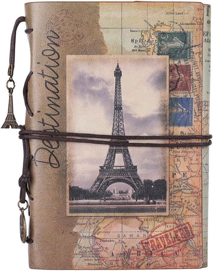 Invite Enterprise Invite Vintage Refillable Journal, Premium Leather Traveler Notebook Sketchbooks Classic Diary Planner with Blank Pages and Zipper Pocket (Leather Journal-Paris Tower) - Image 1