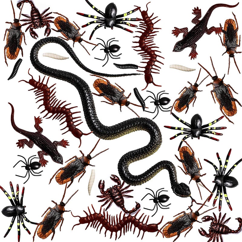 Whaline Halloween Plastic Bugs Bulk Scary Insects Realistic White Black Worms Scorpions Centipedes Geckos Cockroaches Spider Fake Snake for Halloween Party Favors Trick Joke Decoration - Image 1