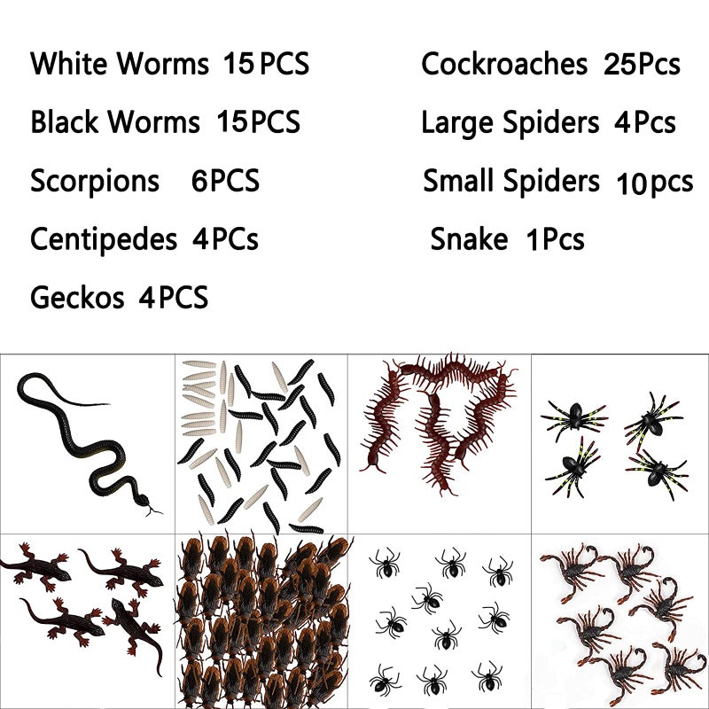 Whaline Halloween Plastic Bugs Bulk Scary Insects Realistic White Black Worms Scorpions Centipedes Geckos Cockroaches Spider Fake Snake for Halloween Party Favors Trick Joke Decoration - Image 2