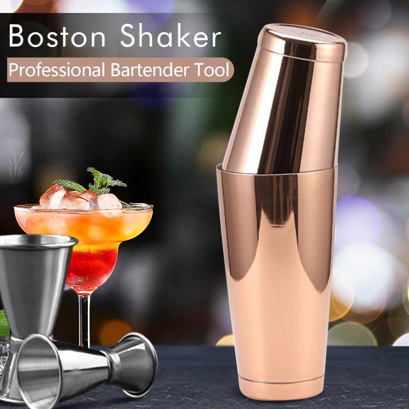 LINALL Stainless Steel Boston Shaker - 2-Piece 18Oz & 28Oz Professional Bartender Cocktail Shaker Bartender Shaker Kit - Ctsk0013 (Copper) - Image 4