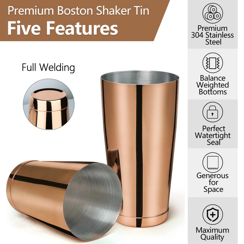 LINALL Stainless Steel Boston Shaker - 2-Piece 18Oz & 28Oz Professional Bartender Cocktail Shaker Bartender Shaker Kit - Ctsk0013 (Copper) - Image 3