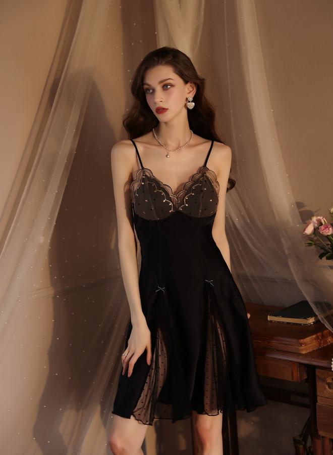 Take Two Black Lace Insert Tie-Up Back Babydoll - Image 5