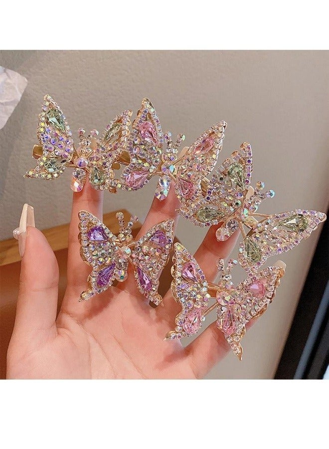 مجموعة من 6 قطع من مشابك الشعر اللامعة على شكل فراشة للأطفال والمراهقين والنساء (اللون: أخضر وردي بنفسجي) - Image 3