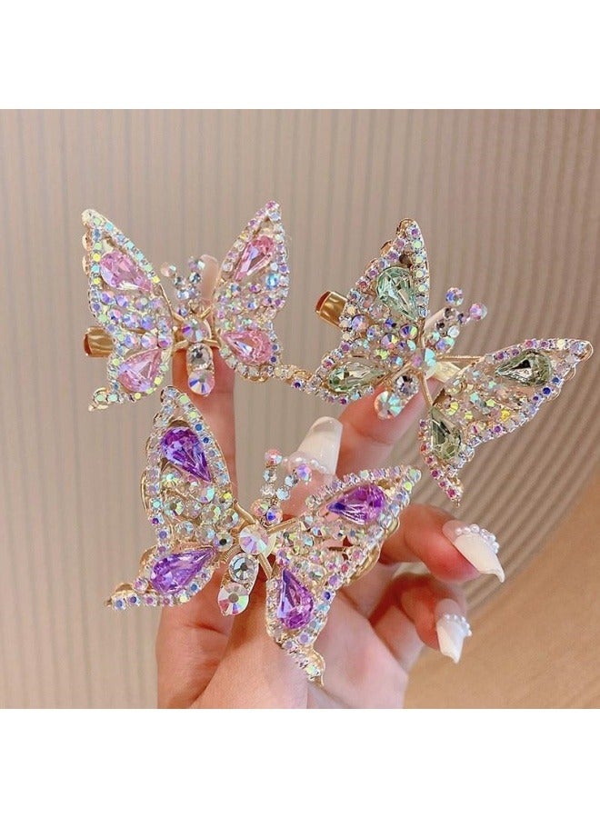 مجموعة من 6 قطع من مشابك الشعر اللامعة على شكل فراشة للأطفال والمراهقين والنساء (اللون: أخضر وردي بنفسجي) - Image 4