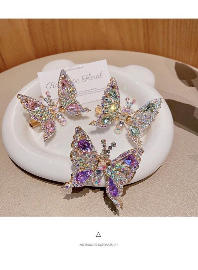 مجموعة من 6 قطع من مشابك الشعر اللامعة على شكل فراشة للأطفال والمراهقين والنساء (اللون: أخضر وردي بنفسجي) - Image 5