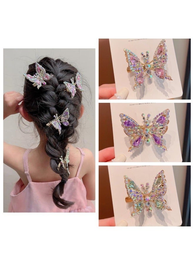 مجموعة من 6 قطع من مشابك الشعر اللامعة على شكل فراشة للأطفال والمراهقين والنساء (اللون: أخضر وردي بنفسجي) - Image 1