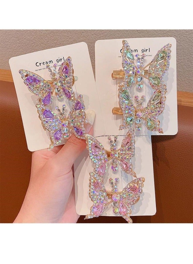 مجموعة من 6 قطع من مشابك الشعر اللامعة على شكل فراشة للأطفال والمراهقين والنساء (اللون: أخضر وردي بنفسجي) - Image 2