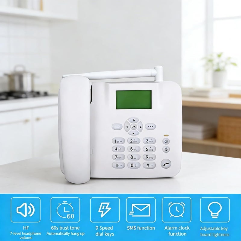 NEELABIL Fixed Wireless Phone 4G Desktop Telephone Support 850/900/1800/1900MHZ GSM Card Cordless Phone with Radio Alarm Clock SMS Funtion for House Home Call Center Office Company Hotel - Image 3