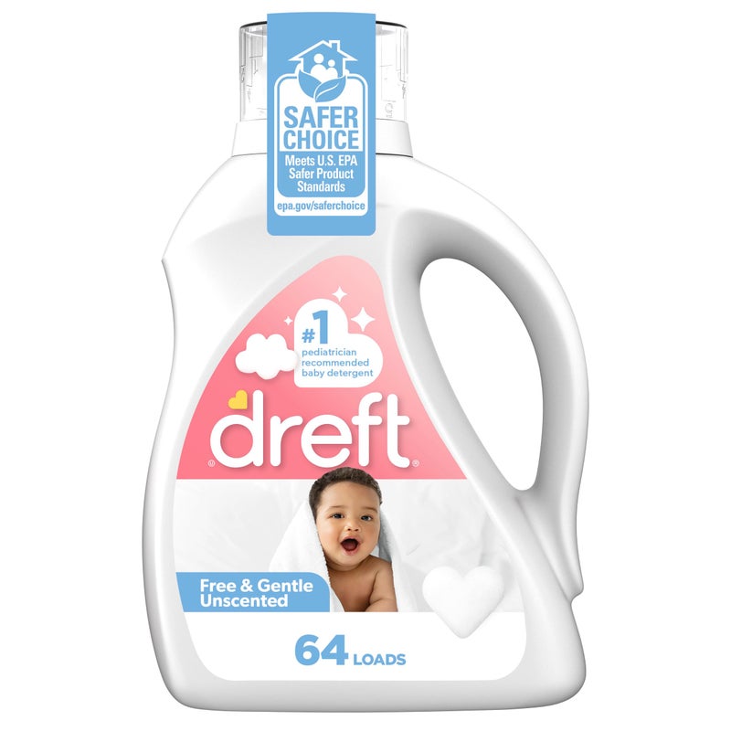 Dreft Free & Gentle Liquid Laundry Detergent, Free of Dyes and Perfumes for Families, Hypoallergenic, 64 loads - Image 1