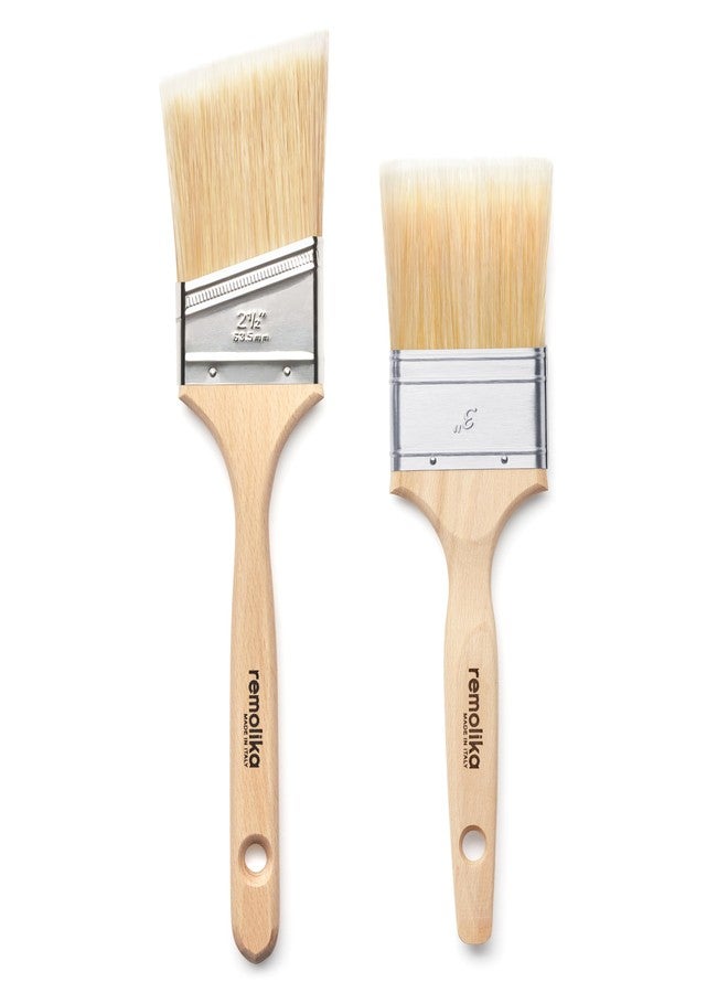 Remolika 2 - Pack Premium Paint Brushes - Made in Italy – 3” Flat Paint Brush, 2,5” Angle Sash Brush - Premium Quality Synthetic Bristle Paint Brush Set - Ideal for Professionals and Homeowners - Image 1