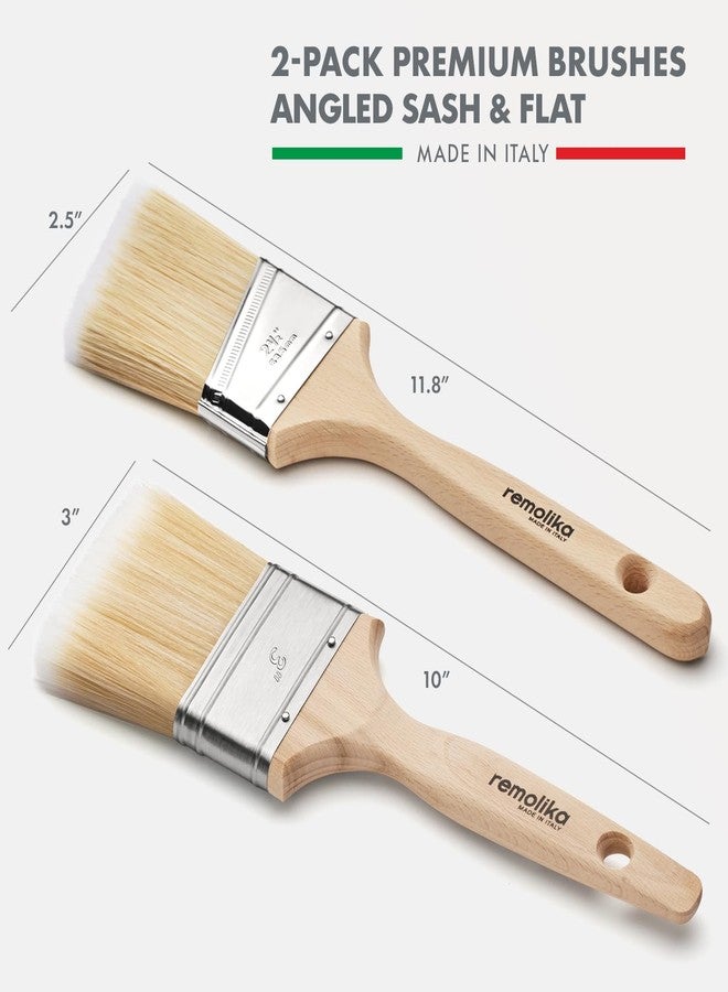 Remolika 2 - Pack Premium Paint Brushes - Made in Italy – 3” Flat Paint Brush, 2,5” Angle Sash Brush - Premium Quality Synthetic Bristle Paint Brush Set - Ideal for Professionals and Homeowners - Image 2