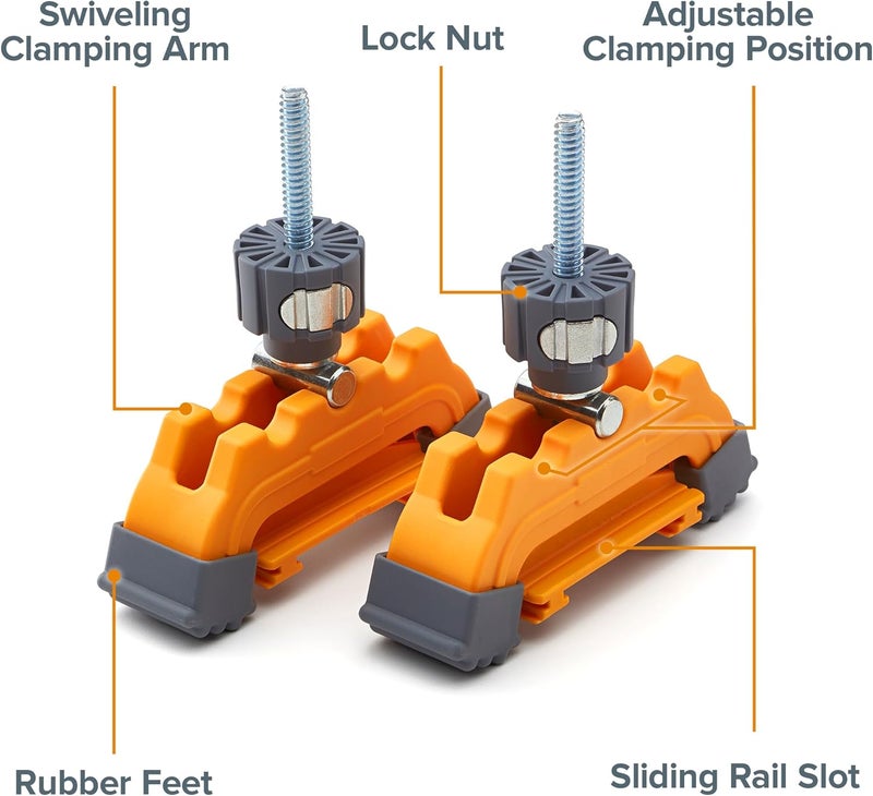 BORA Track Clamps, Securely Cut Any Angle with WTX and NGX Clamp Edge Systems, Saw Guide Accessory for Woodworking, Carpentry, DIY, Two-Pack, 542011, Black Orange - Image 2