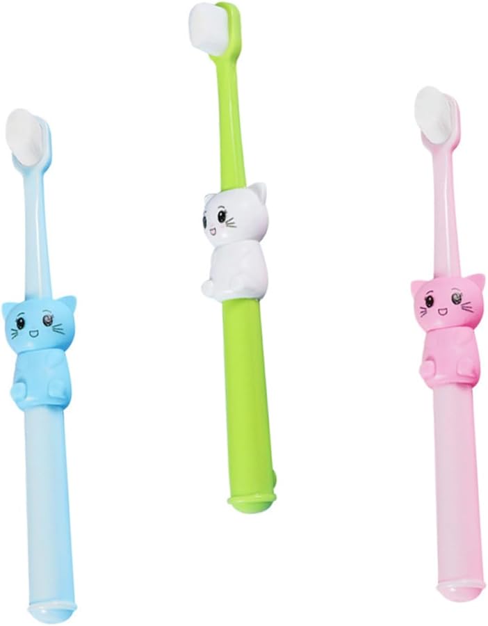 3Pcs Cartoon Kids Toothbrushes Soft Bristles With Protective Cover Safe TPE Material - Image 2