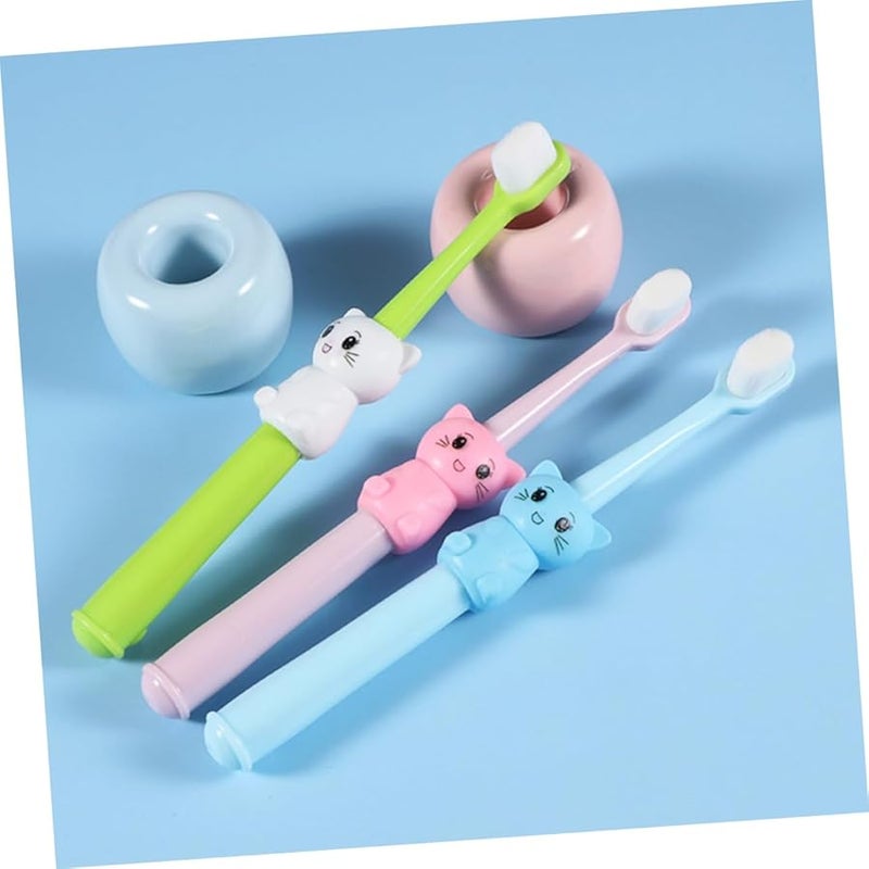 3Pcs Cartoon Kids Toothbrushes Soft Bristles With Protective Cover Safe TPE Material - Image 3