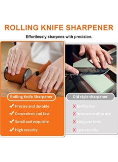 MarlaMall Rolling Knife Sharpener Kit for Straight Edge - Knife Sharpening with Leather Strop, Diamonds Discs and 15 & 20 Degree Magnetic Angles, Roller Knife Sharpener System for Kitchen Knives  - Image 4