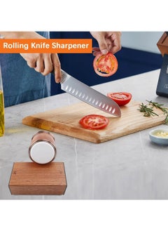 MarlaMall Rolling Knife Sharpener Kit for Straight Edge - Knife Sharpening with Leather Strop, Diamonds Discs and 15 & 20 Degree Magnetic Angles, Roller Knife Sharpener System for Kitchen Knives  - Image 5
