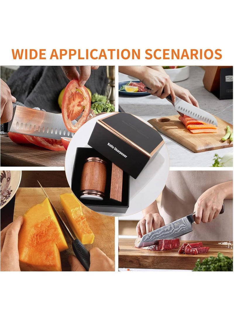 MarlaMall - Rolling Knife Sharpener Kit for Straight Edge - Knife Sharpening with Leather Strop, Diamonds Discs and 15 & 20 Degree Magnetic Angles, Roller Knife Sharpener System for Kitchen Knives - Image 1