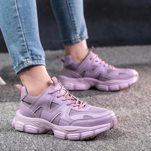 COOU Safety Shoes for Women Steel Toe Shoes Lightweight Comfortable Non Slip Thickened Sole Puncture Proof Steel Toe Sneakers Women Size 5.5 Purple - Image 3