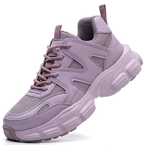 COOU Safety Shoes for Women Steel Toe Shoes Lightweight Comfortable Non Slip Thickened Sole Puncture Proof Steel Toe Sneakers Women Size 5.5 Purple - Image 1