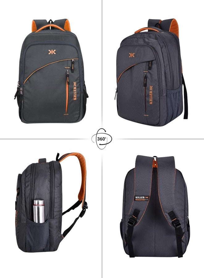 KILLER Louis 38L Large Laptop Backpack with 3 Compartments Polyester Trendy Waterproof Travel Backpack (Grey) - Image 4