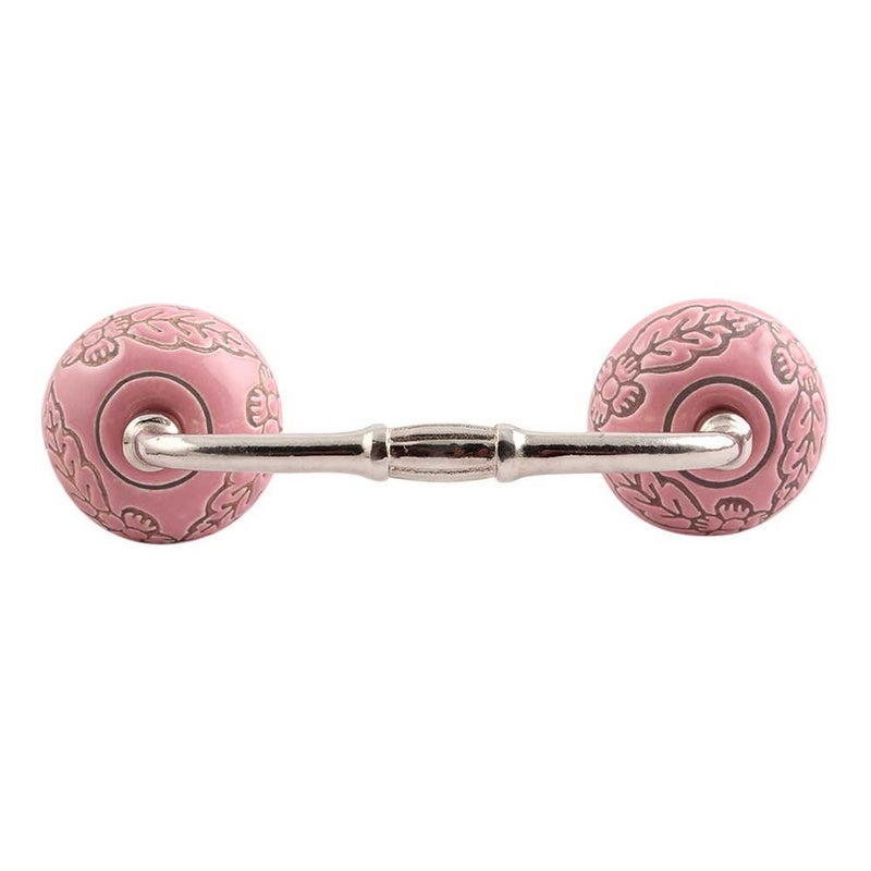 Indian-Shelf IndianShelf 1 Pack Ceramic Pink Drawer Pulls Leaf Flower Vintage Kitchen Cabinet Handles Silver Hardware 4 Hole to Hole Dresser Door Handle BH277CK1453 