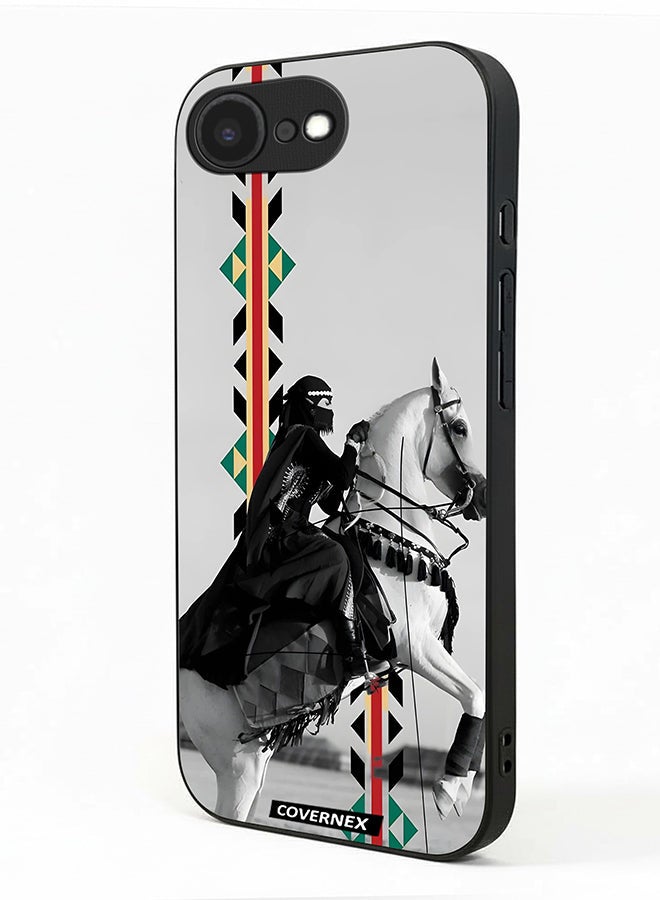 Covernex Apple iPhone 16e Protective Case Cover Printed Featuring Woman on Horseback with Sadu Accents - Image 2