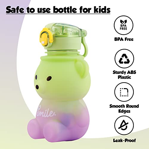 Koochie-Koo Teddy Bear Plastic Water Bottle for Kids, Push Button Open Kids Water Bottle with Straw, Sipper Bottle for Kids with Adjustable Strap and Stickers, 800ml, (Pack of 1, Green) - Image 5