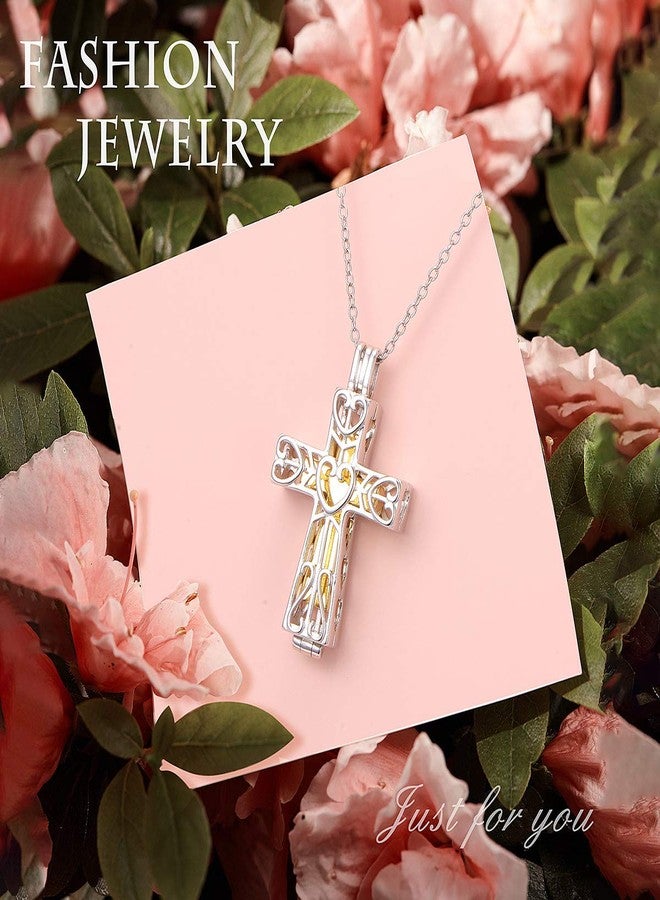 DAOCHONG S925 Sterling Silver Always in My Heart Cross Memorial Pendant Necklace with Hollow Urn Keepsake Cremation Jewelry for Ashes - Image 3