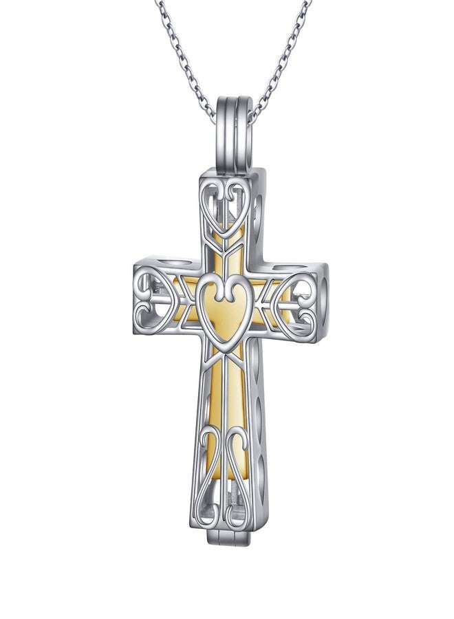DAOCHONG S925 Sterling Silver Always in My Heart Cross Memorial Pendant Necklace with Hollow Urn Keepsake Cremation Jewelry for Ashes - Image 1