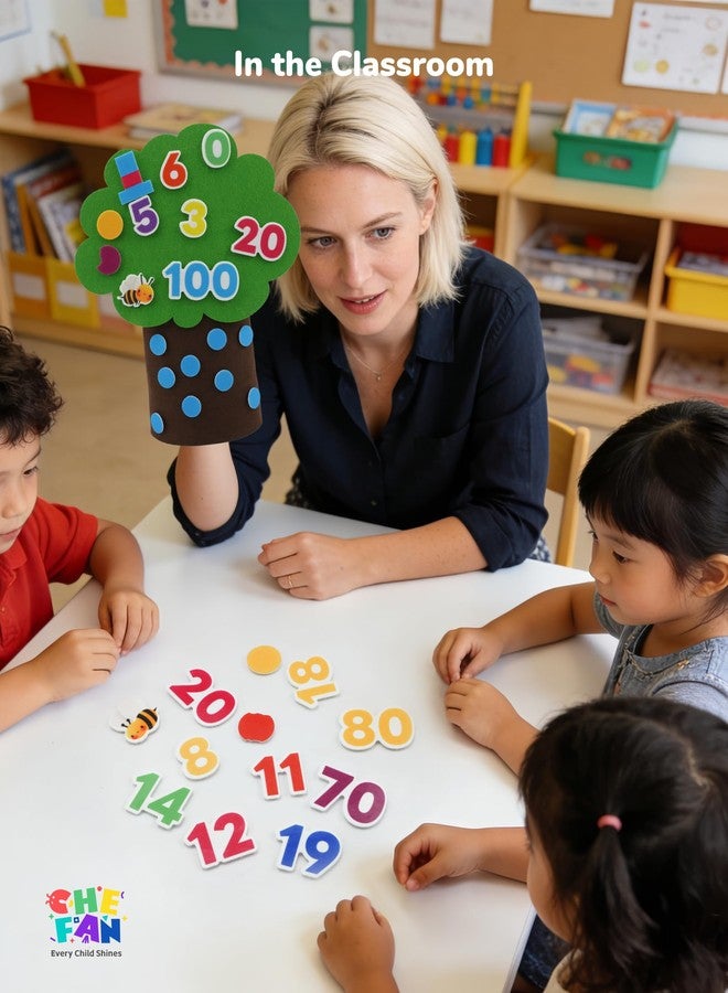CHEFAN Felt Number Tree Counting Toy, Coconut Tree Math Game with Numbers 0-100, Montessori Educational Sensory Toy for Preschool Kids, Homeschool & Classroom Learning - Image 4