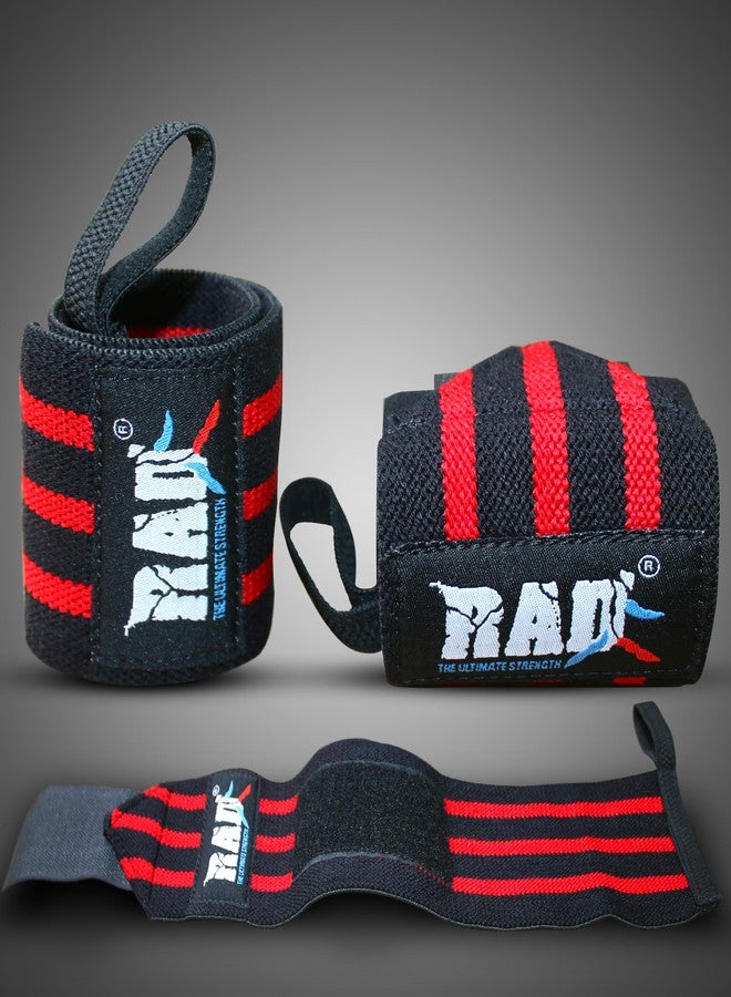RAD 12" Weightlifting Wrist Wraps with Thumb Loop - Black/Red - Premium Wrist Support for Powerlifting & Gym Training - Image 1
