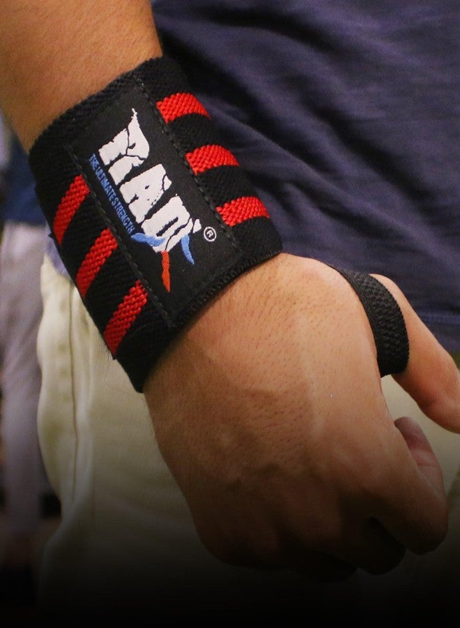 RAD 12" Weightlifting Wrist Wraps with Thumb Loop - Black/Red - Premium Wrist Support for Powerlifting & Gym Training - Image 3
