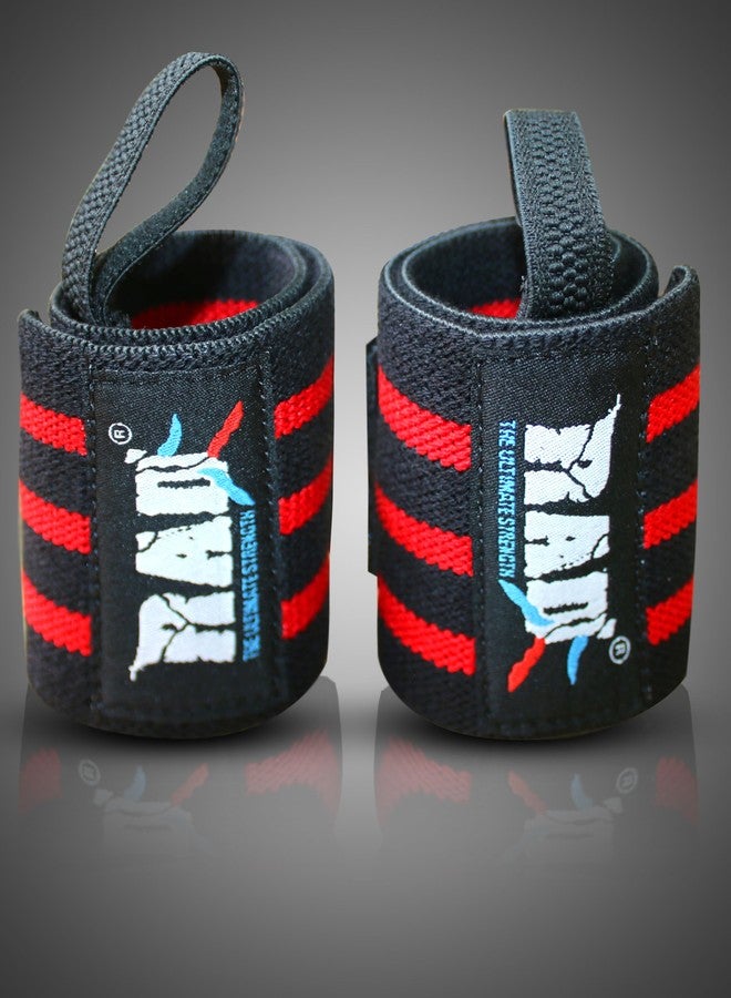 RAD 12" Weightlifting Wrist Wraps with Thumb Loop - Black/Red - Premium Wrist Support for Powerlifting & Gym Training - Image 2