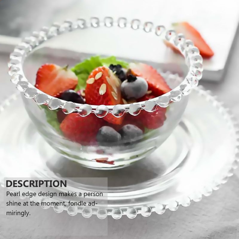 Glass Fruit Bowl with Pearl Edge Beaded Glass Saucer for Serving Salad Vegetables - Image 5