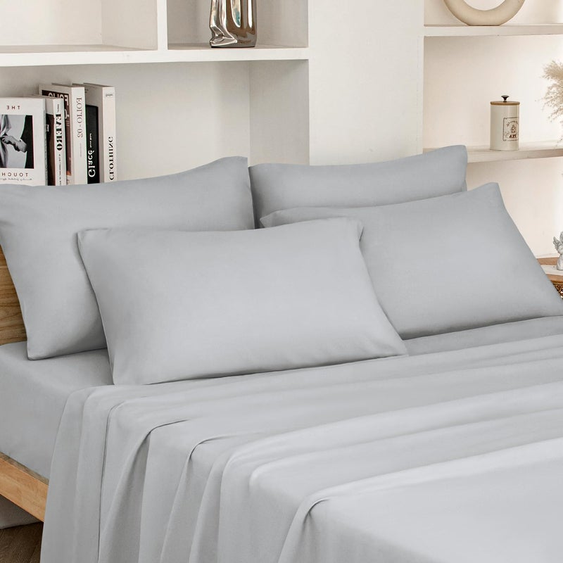 HOMEIDEAS Full Size Bed Sheets - 6 Piece Set (Light Grey) - Extra Soft Brushed Microfiber 1800 Bedding Sheets, Deep Pocket, Wrinkle & Fade Free - Image 1