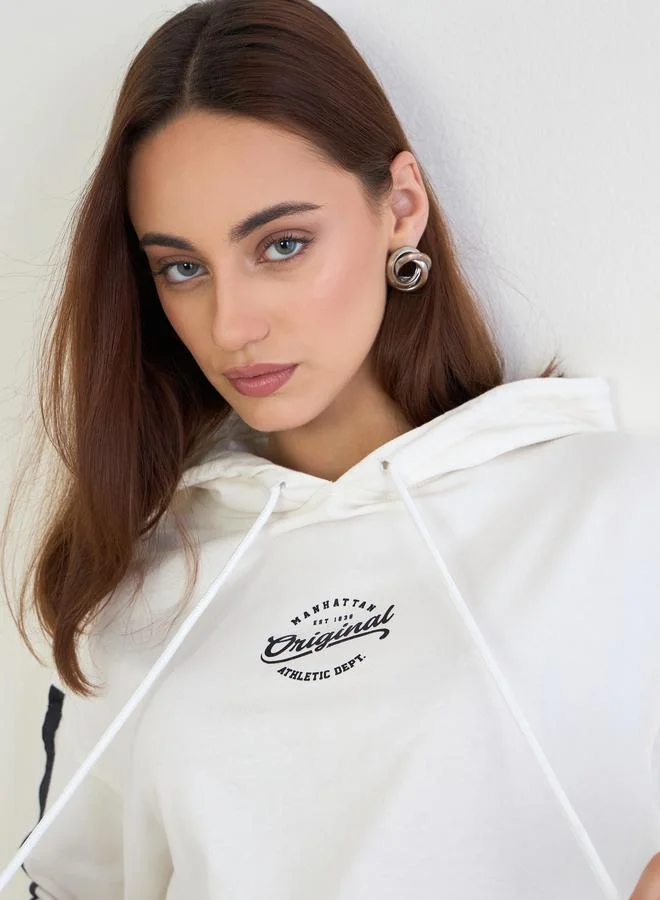 Styli  Styli Off White Printed Longline Hoodie and Joggers Co-Ords for Women | Best Price UAE