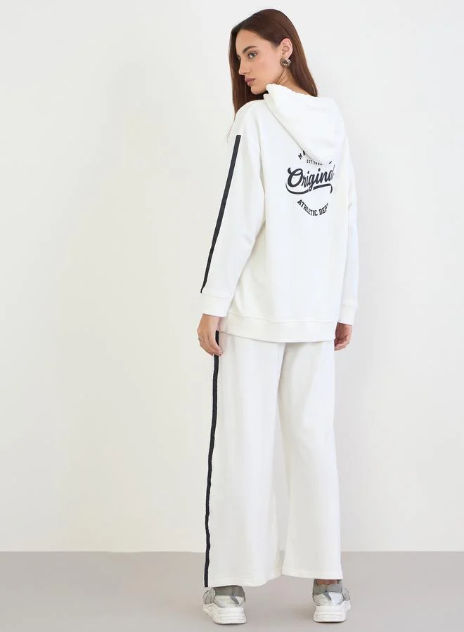 Styli  Styli Off White Printed Longline Hoodie and Joggers Co-Ords for Women | Best Price UAE