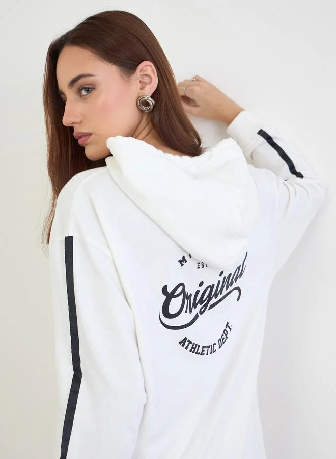 Styli  Styli Off White Printed Longline Hoodie and Joggers Co-Ords for Women | Best Price UAE