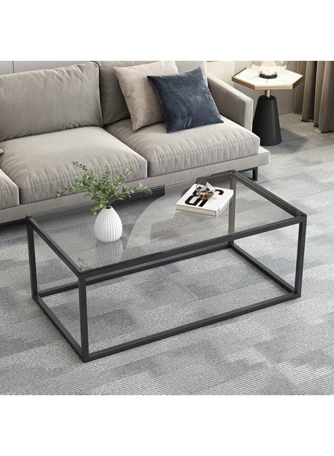 HXDream Glass Coffee Table, Modern Simple Square Coffee Table for Living Room(black 120*60*45Cm) - Image 1