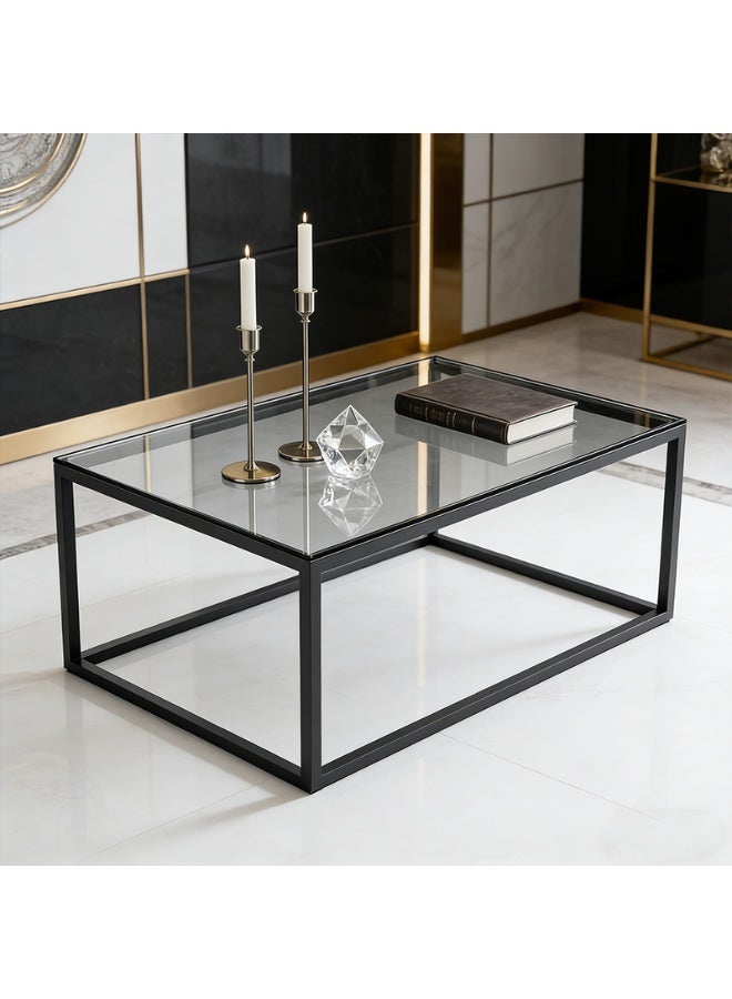 HXDream Glass Coffee Table, Modern Simple Square Coffee Table for Living Room(black 120*60*45Cm) - Image 2