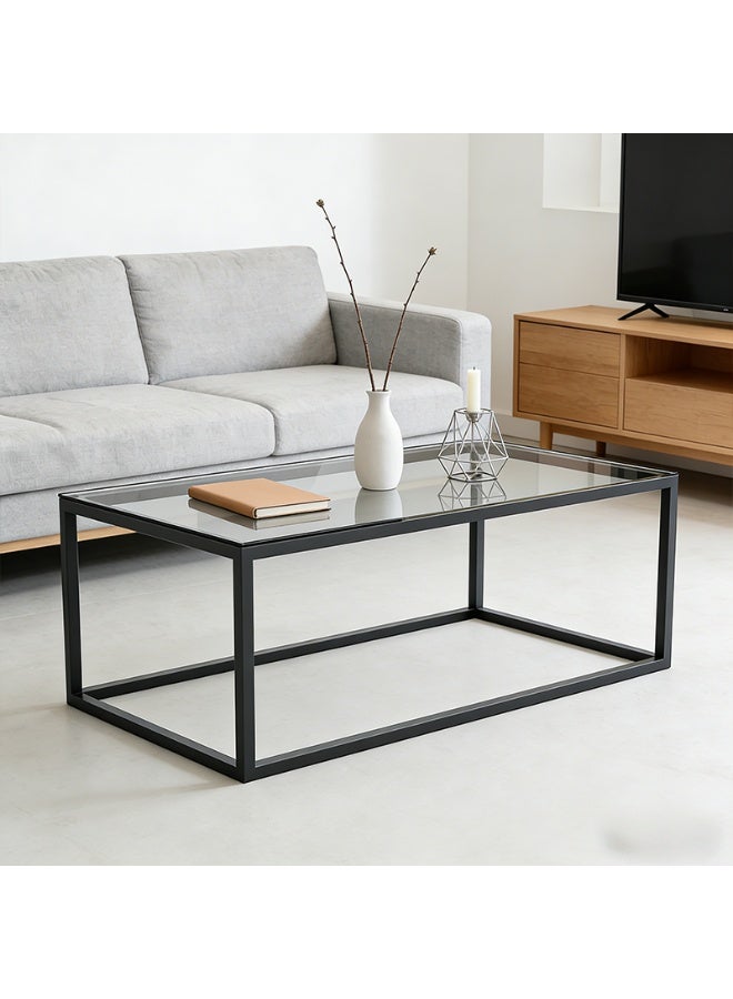HXDream Glass Coffee Table, Modern Simple Square Coffee Table for Living Room(black 120*60*45Cm) - Image 5