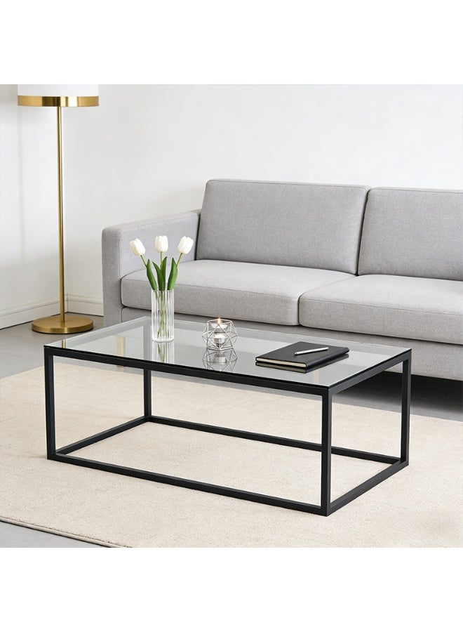 HXDream Glass Coffee Table, Modern Simple Square Coffee Table for Living Room(black 120*60*45Cm) - Image 4