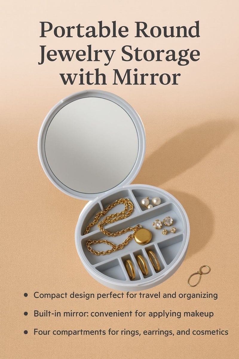 فيندكس صندوق مجوهرات صغير مع مرآة، خاتم، قلادة، قرط، عقد، منظم أساور، حامل تخزين مجوهرات صغير محمول للنساء - Image 2